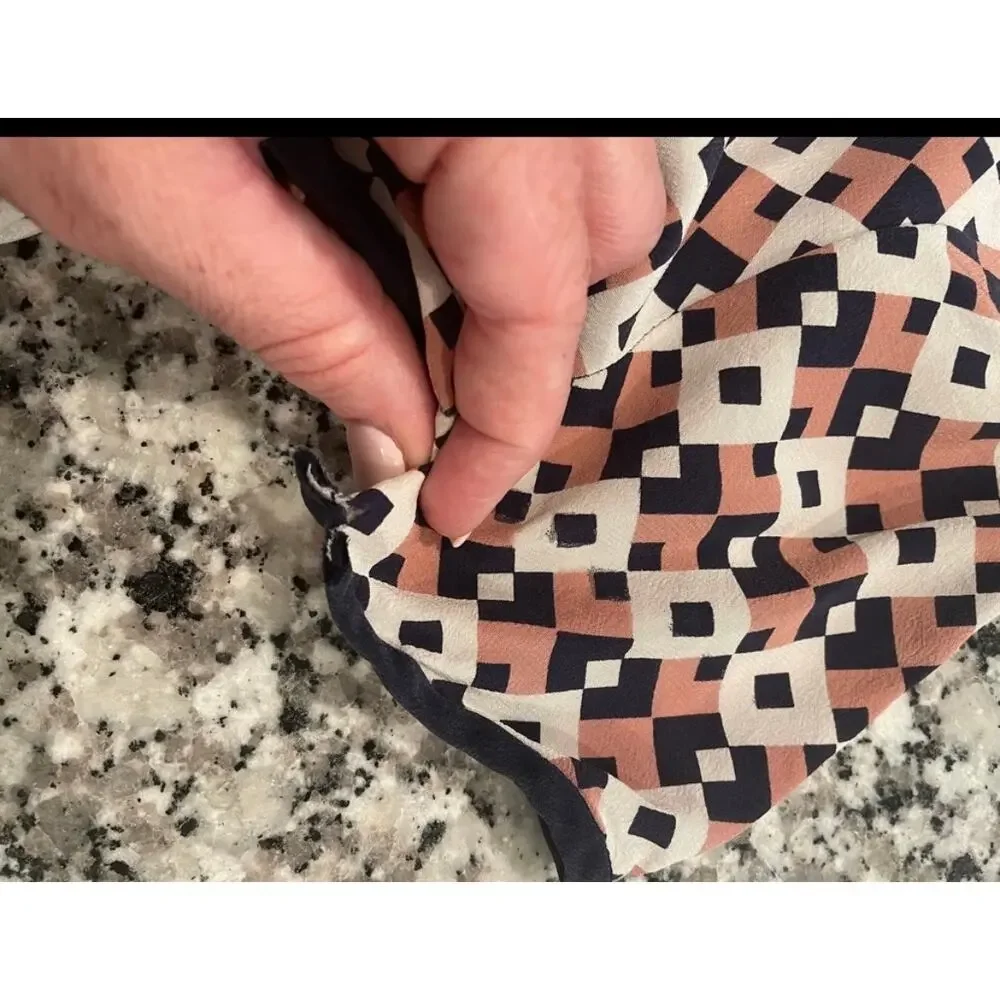 J. Crew Navy and Blush Geometric Pattern Silk Blouse Size 2